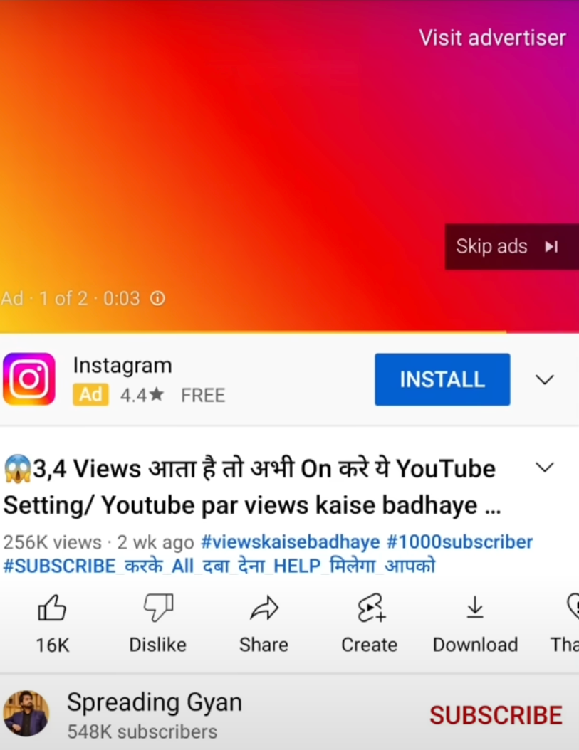 Ads जिसके लिए कंपनी पैसा पे करती है और उसका एक हिस्सा क्रिएटर को और एक हिस्सा गूगल को जाता है 